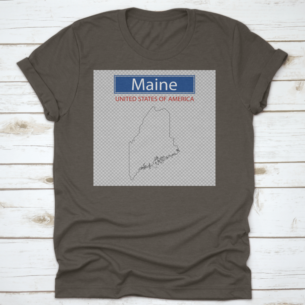 A comfortable t-shirt featuring an outline map of the state of Maine, showcasing its unique shape and geographical features.
